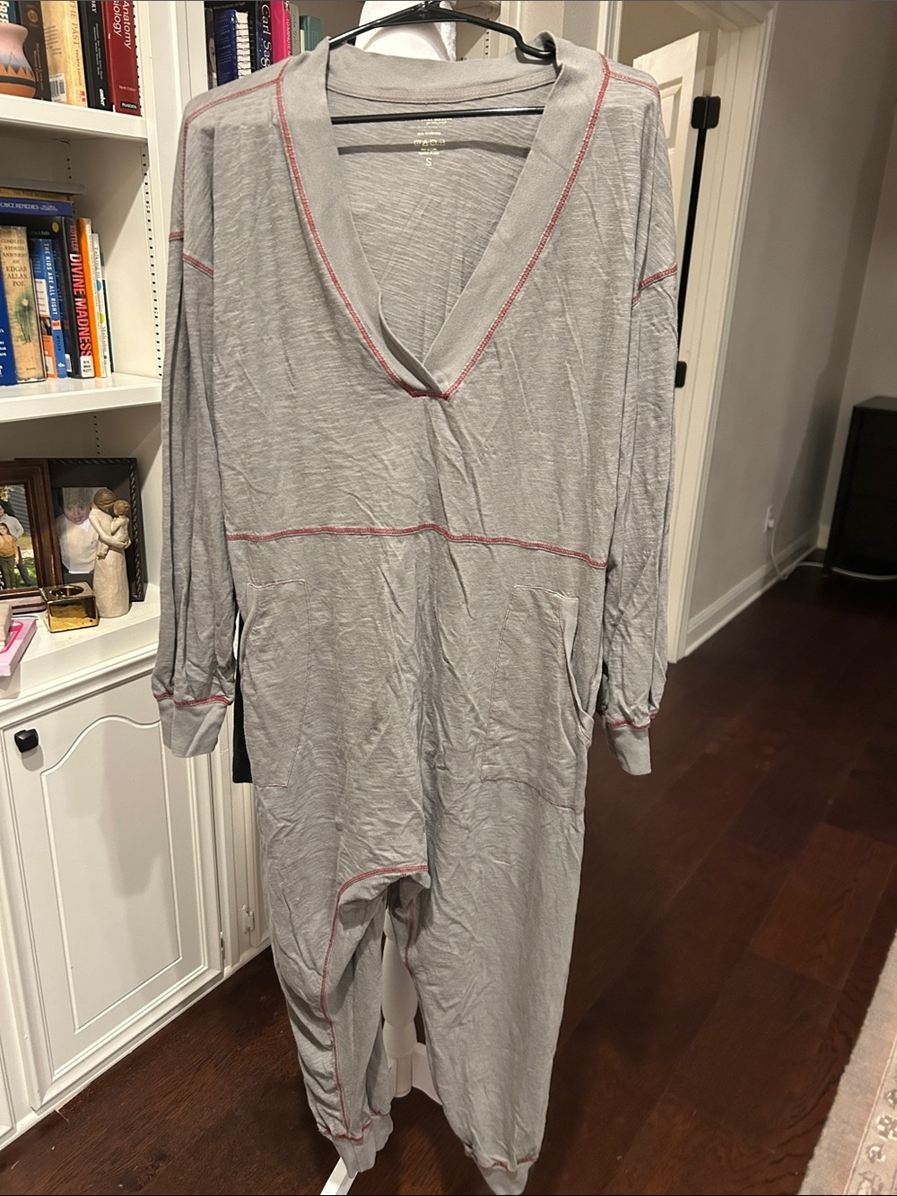 Natural Life Women's Gray One-Piece Lounge Romper jumper with red Stitching